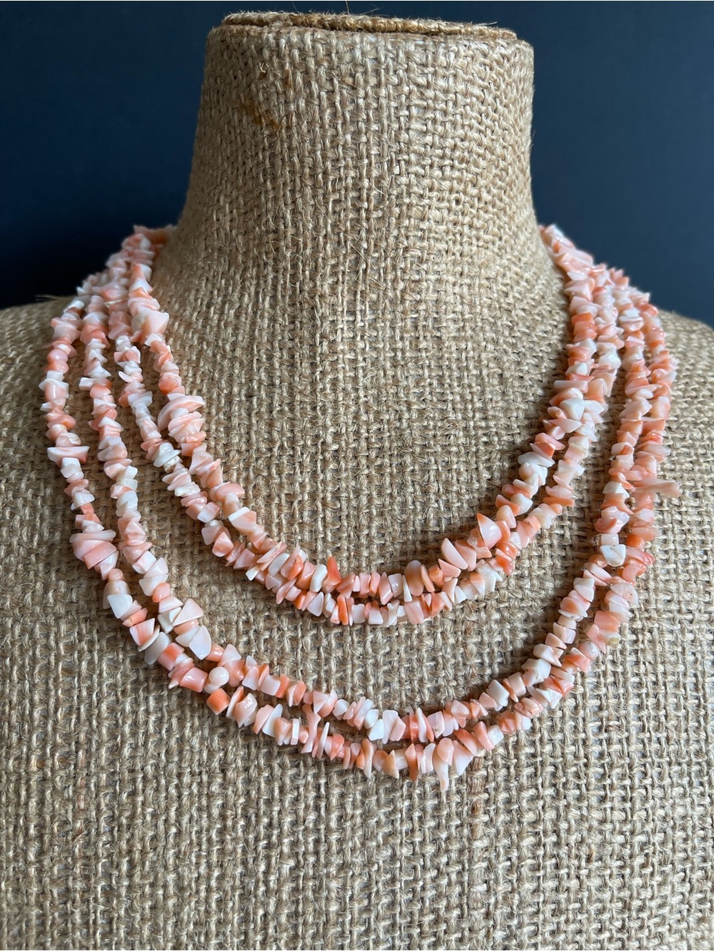 Vintage genuine Angle skin Pink Coral Chip Necklace.